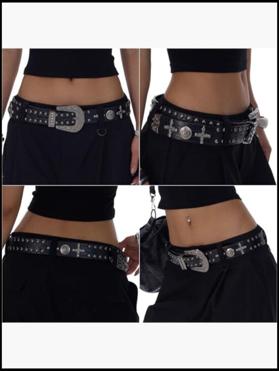 Faux Leather Western Studded Belt Punk Rock Fashion Accessory